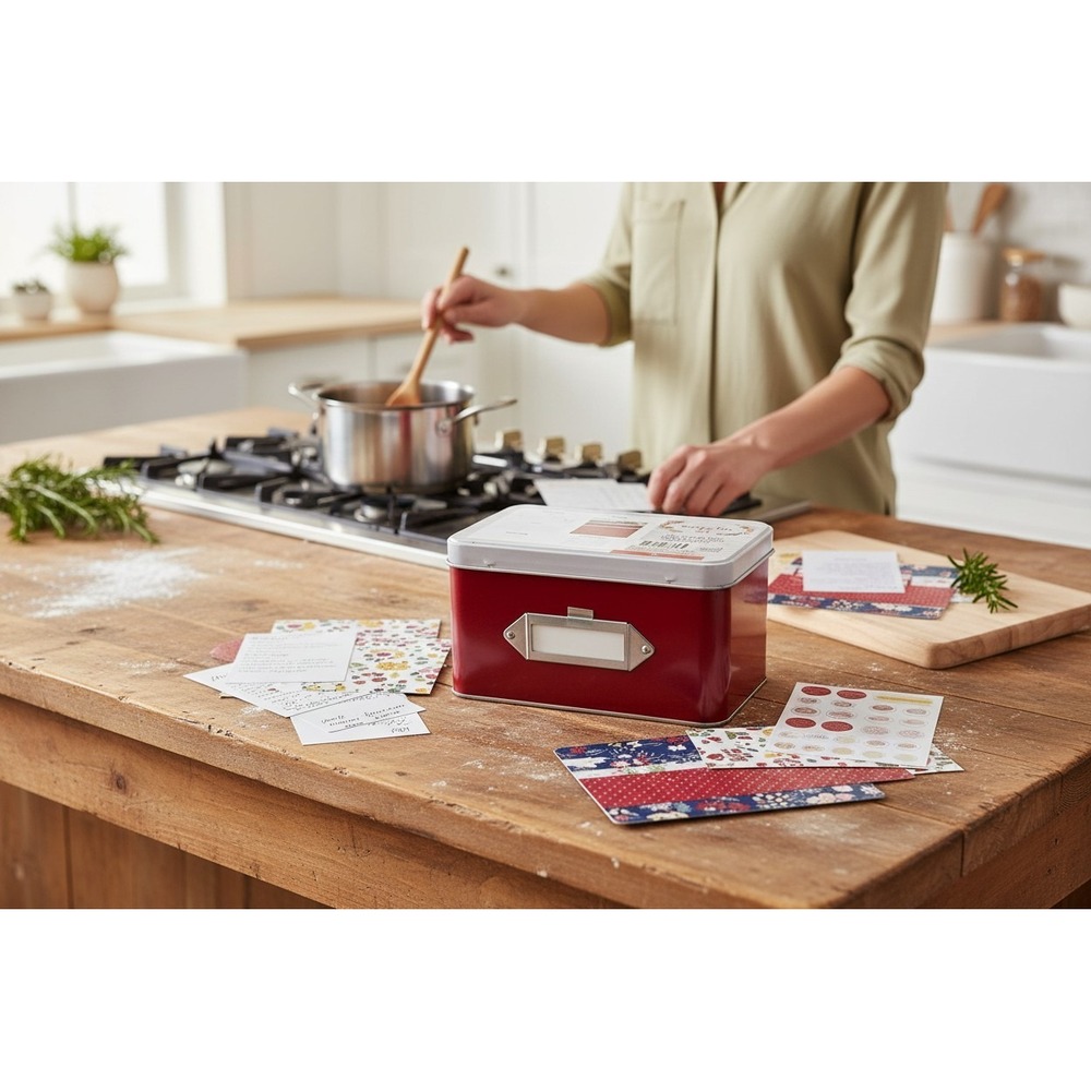 Horizon Group Recipe Tin Set Unisex OS Red Brand New Metal Box Cards Dividers